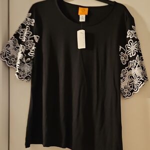 Ruby Rd. Black and White Embellished Boxy T-Shirt